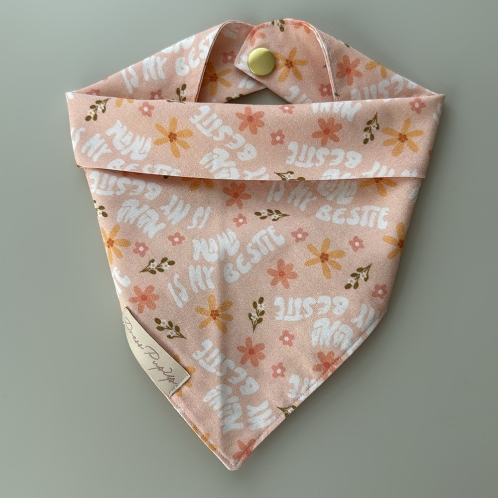 Floral Handmade Dog Bandana – “Mama is My Bestie” – Size S-M